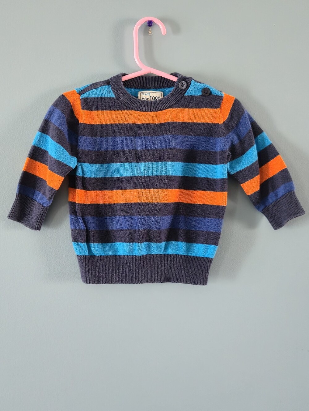 Striped Navy, Orange & Blue Baby Boy Sweater (12-18m)